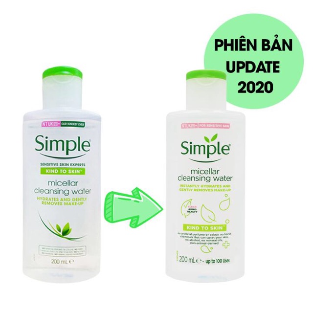 [ Mẫu 2020] Nước Tẩy Trang Simple Dịu Nhẹ Micellar Cleasing Water 200ml