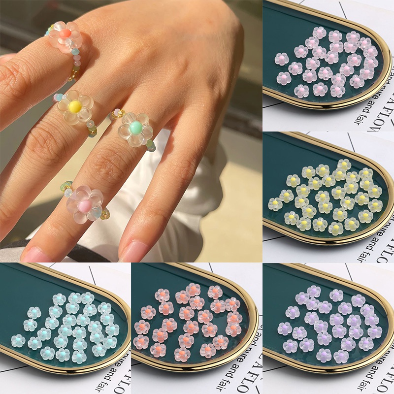 Bộ 30/60 hạt nhựa trong suốt hình hoa dùng làm trang sức thủ công