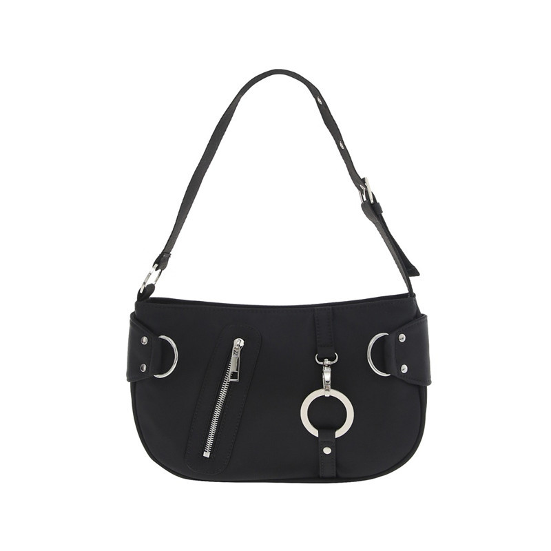 Túi xách tay hình bán nguyệt một dây đeo phối dây chuỗi chất liệu vải nylon cho nữ IELGY