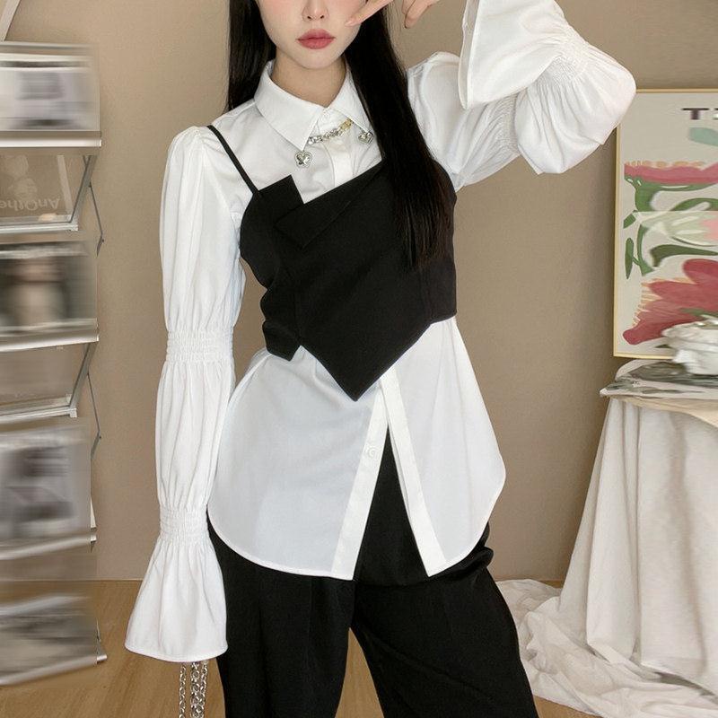 Set Áo Sơ Mi + Áo Khoác Không Tay Thiết Kế Mới 2022 Thời Trang