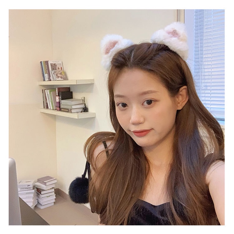 Kẹp tóc hình tai mèo phối lông thỏ đáng yêu