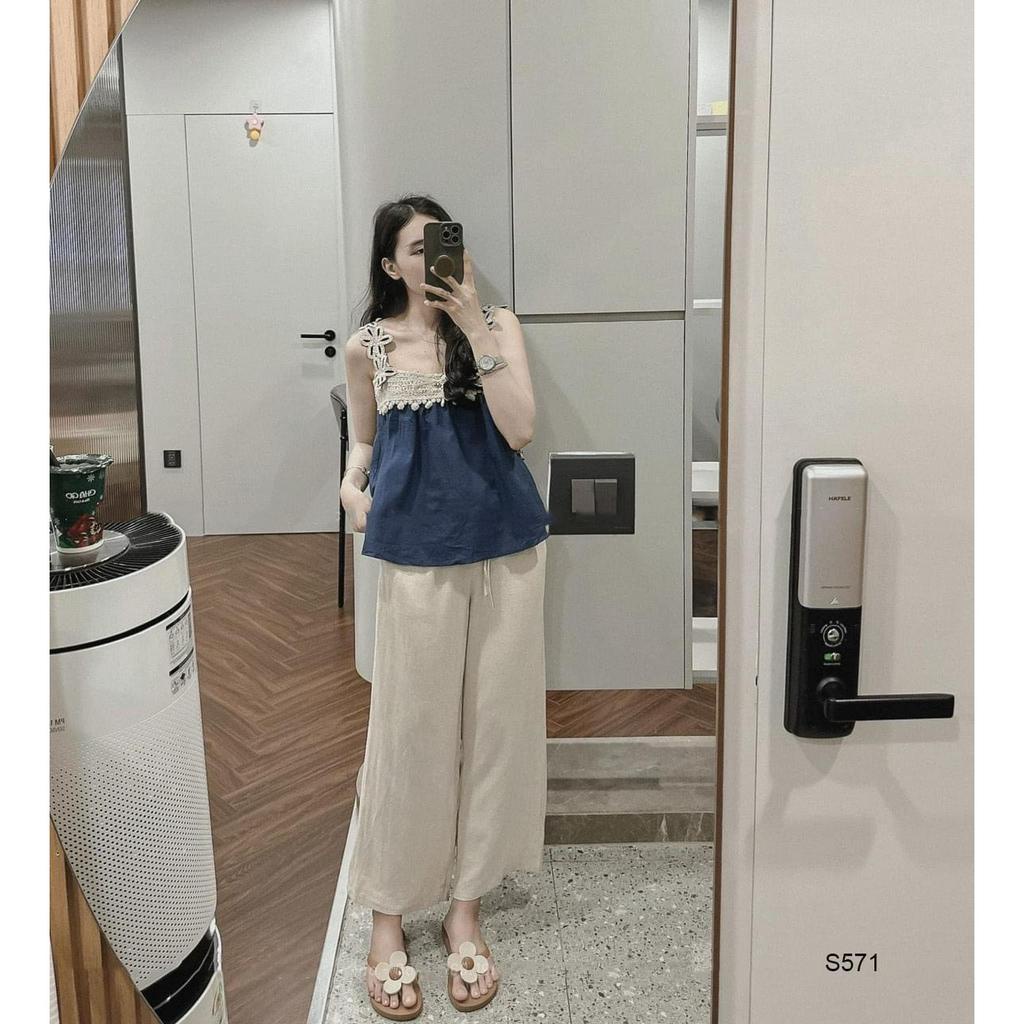 Set hai dây đũi xước thiết kế áo phối ren thêu quần ống sớ đi biển Jullie.De'Clothing