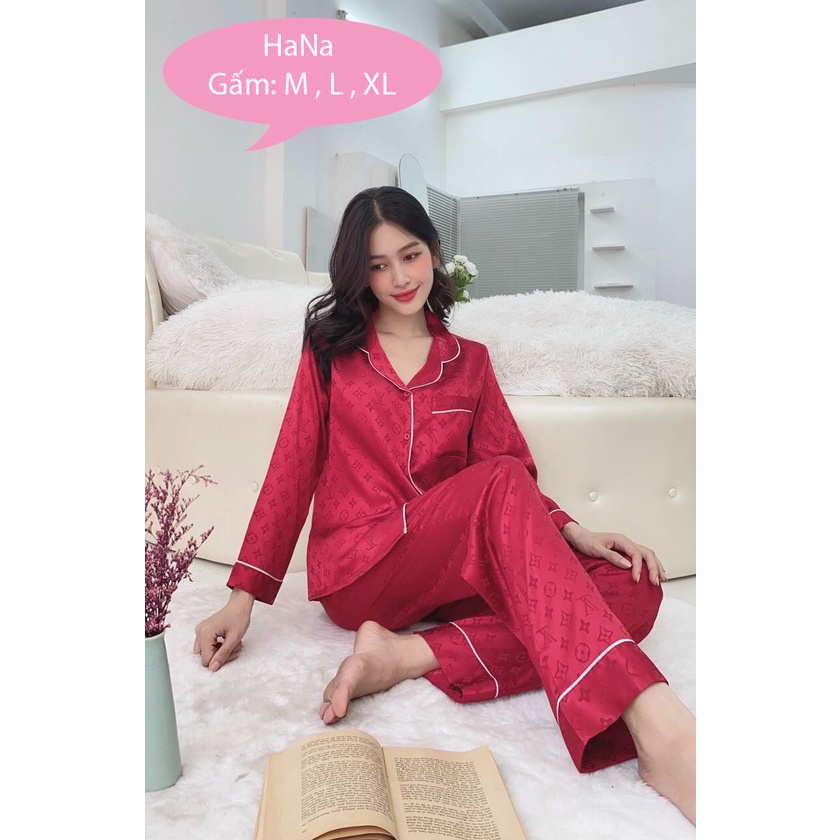 Đồ bộ pijama nữ lụa gấm hoa văn cao cấp quần dài tay dài bigsize 45kg - 80kg