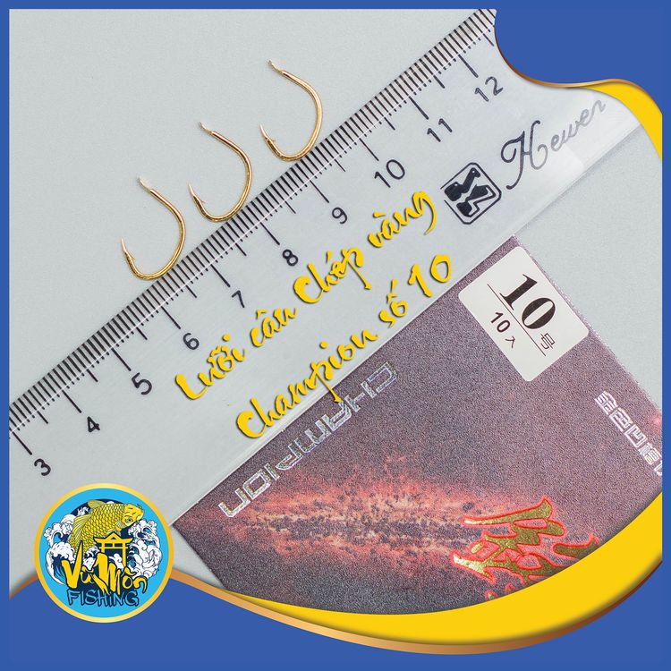 Lưỡi Câu Cá Chép Siêu Bén Dáng Mảnh Màu Vàng CHAMPION ( 10c/túi) - Vũ Môn Fishing