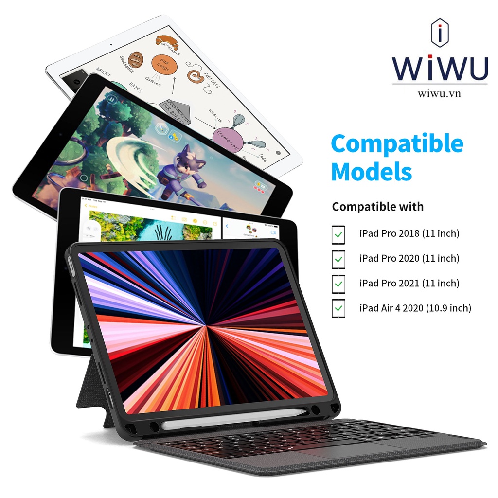 Bao da bàn phím WIWU Mag touch Keyboard cho IPad Gen 10 / 10.9'' 2022 , Pro 11 / 12.9 '' / M1 / M2 , Air 4 / 5 , IPad 9