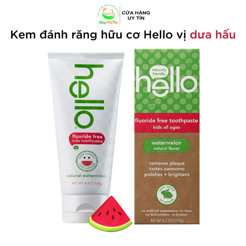 Kem đánh răng hữu cơ cho bé nuốt được -Kem đánh răng an toàn cho trẻ 1 tuổi - Hello toothpaste Mùi táo organic