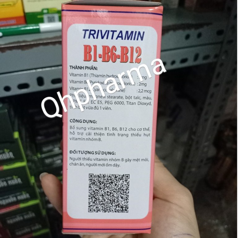 TRIVITAMIN B1-B6-B12 hộp 100 viên nén bổ sung vitamin nhóm B cho cơ thể
