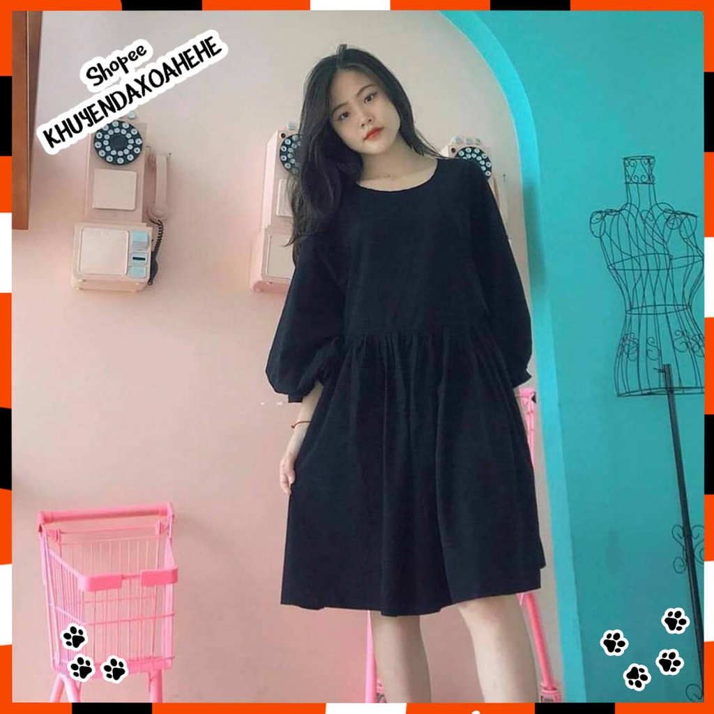 V007 Váy Babydoll trắng trơn tay bồng chụp ảnh đầm bầu baby doll tay phồng form rộng cute dễ thương