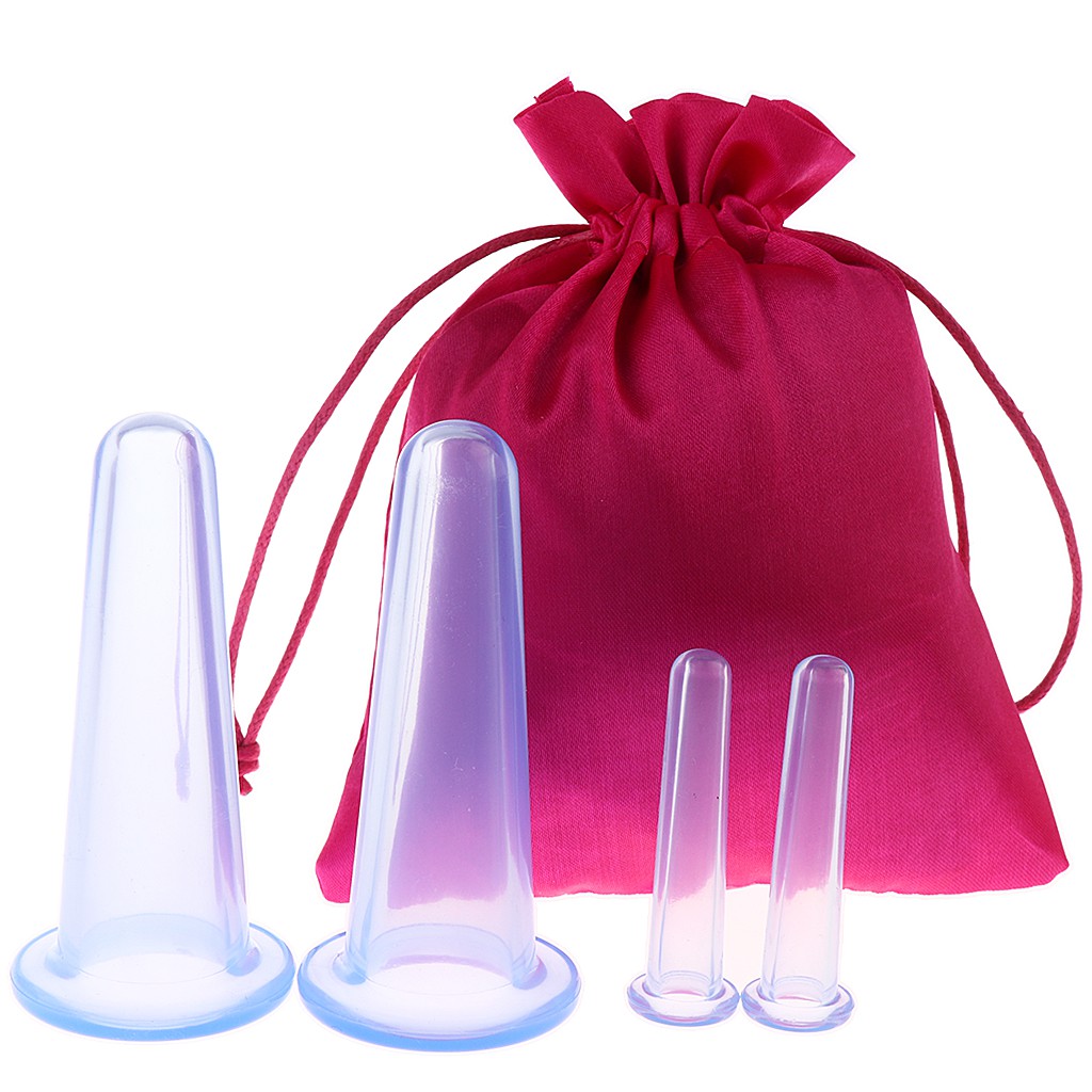 Set 2 / 4 Cốc Giác Hơi Mát Xa Cơ Thể Bằng Silicone Chống Cellulite Kèm Túi Đựng Tiện Lợi