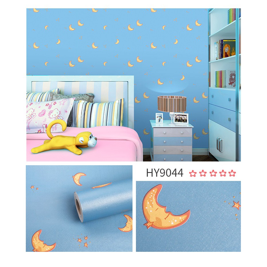 Cuộn 10m Giấy dán tường trăng sao nền xanh [SALE GIÁ TỐT] - 10m Decal dán tường trăng sao nền xanh có keo sẵn