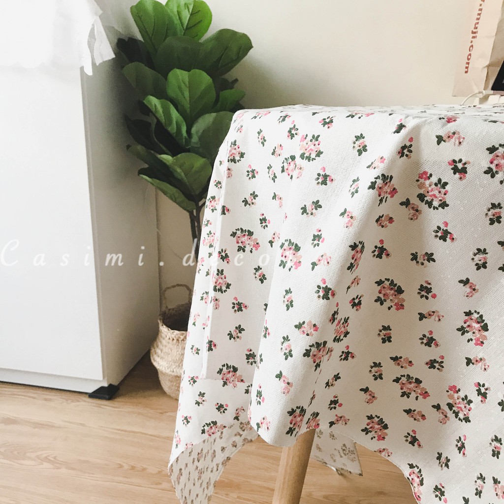 [FOLLOW US GIẢM 40K] Khăn 100x150cm trải bàn họa tiết hoa nhí xanh VINTAGE đa năng, chụp sản phẩm Hàn Quốc Casimi Decor