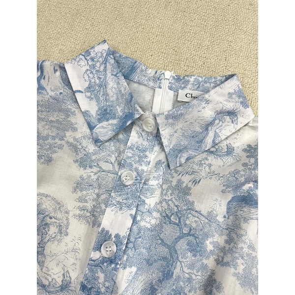 Đầm sơ mi dáng dài xoè tay ngắn thương hiệu Dior CD cao cấp