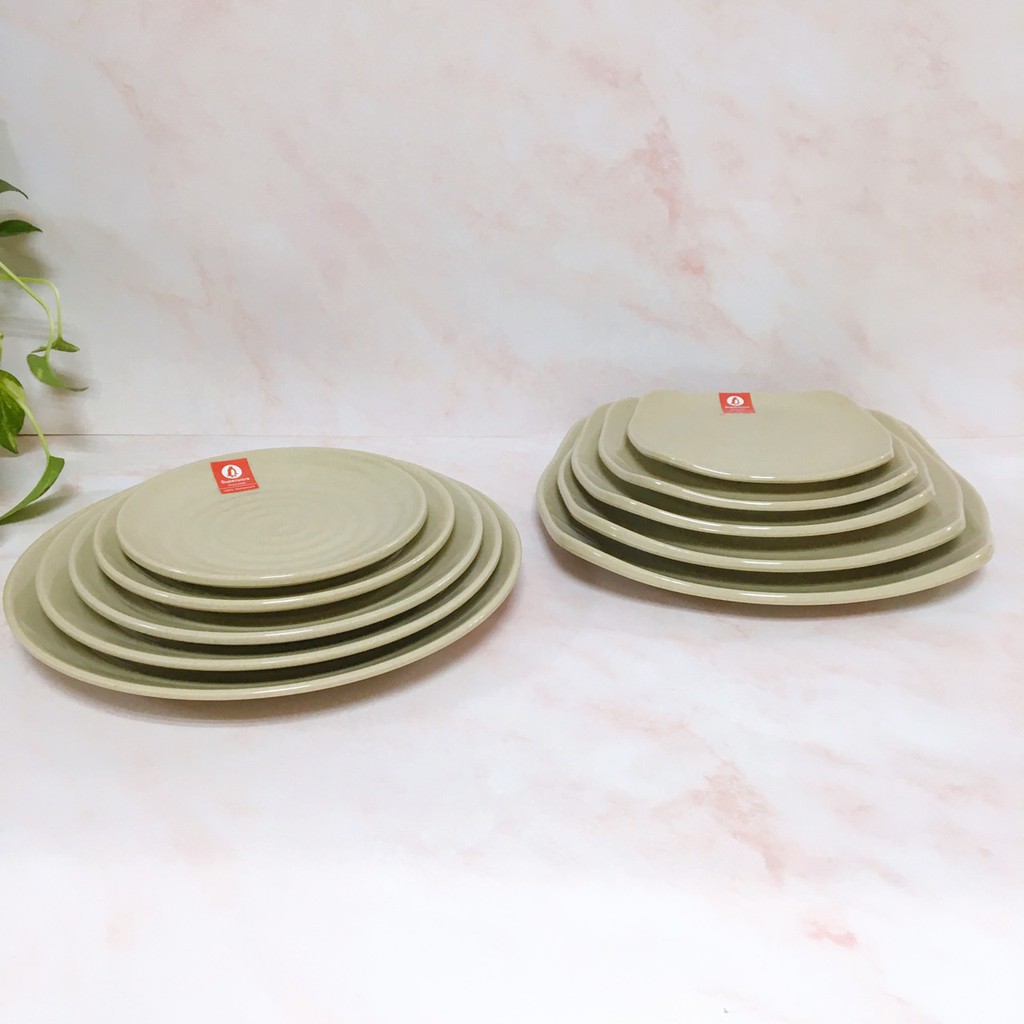Đĩa Vuông - Tròn Có Vân SUPERWARE Nhựa Phíp 100% Melamine Nâu Đá - Stone