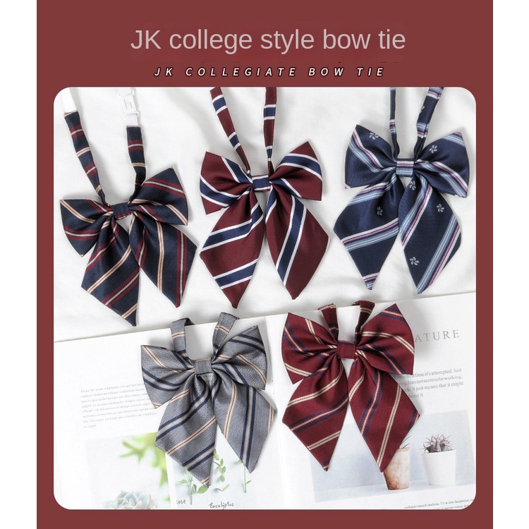 Nơ Đồng Phục Màu Đỏ Rượu Vang Phong Cách Preppy Nhật Bản Cho Nữ