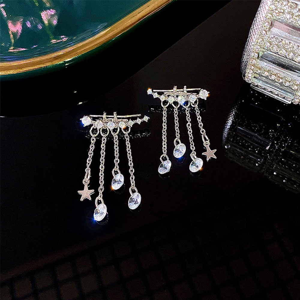 Đôi Khuyên Tai Dài Hình Ngôi Sao Đính Đá Xinh Xắn Cho Nữ