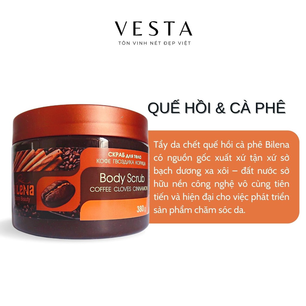 Tẩy tế bào chết quế hồi - tẩy da chết mặt và cơ thể coffee Bilena Body Scrub 380ml