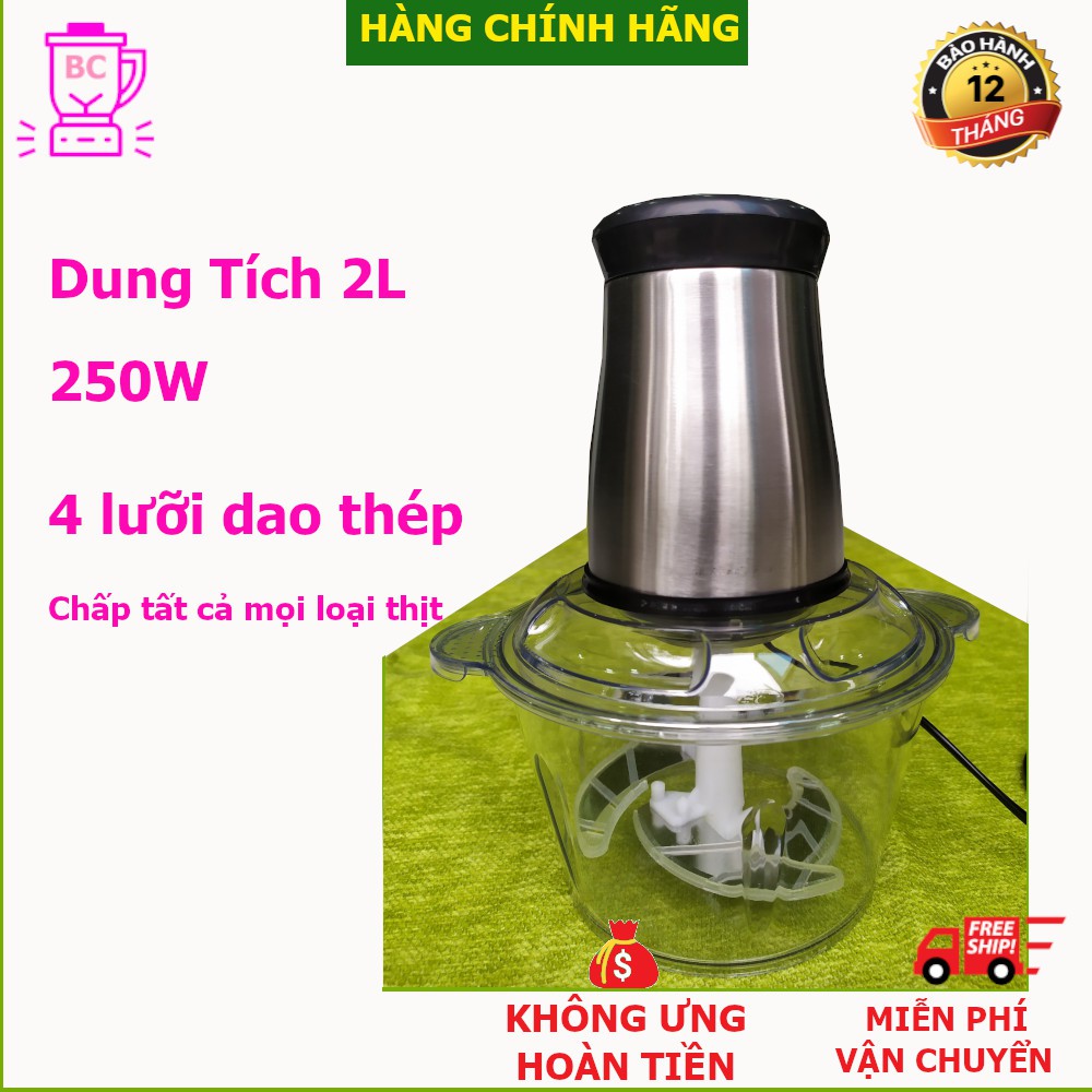 [Lỗi 1 đổi 1] Máy Xay Thịt, Rau Củ Quả - Thân Cối Là Chất Liệu Nhựa Trong Cao Cấp, Lưỡi Dao 4 Cánh Inox, Cối 2ô