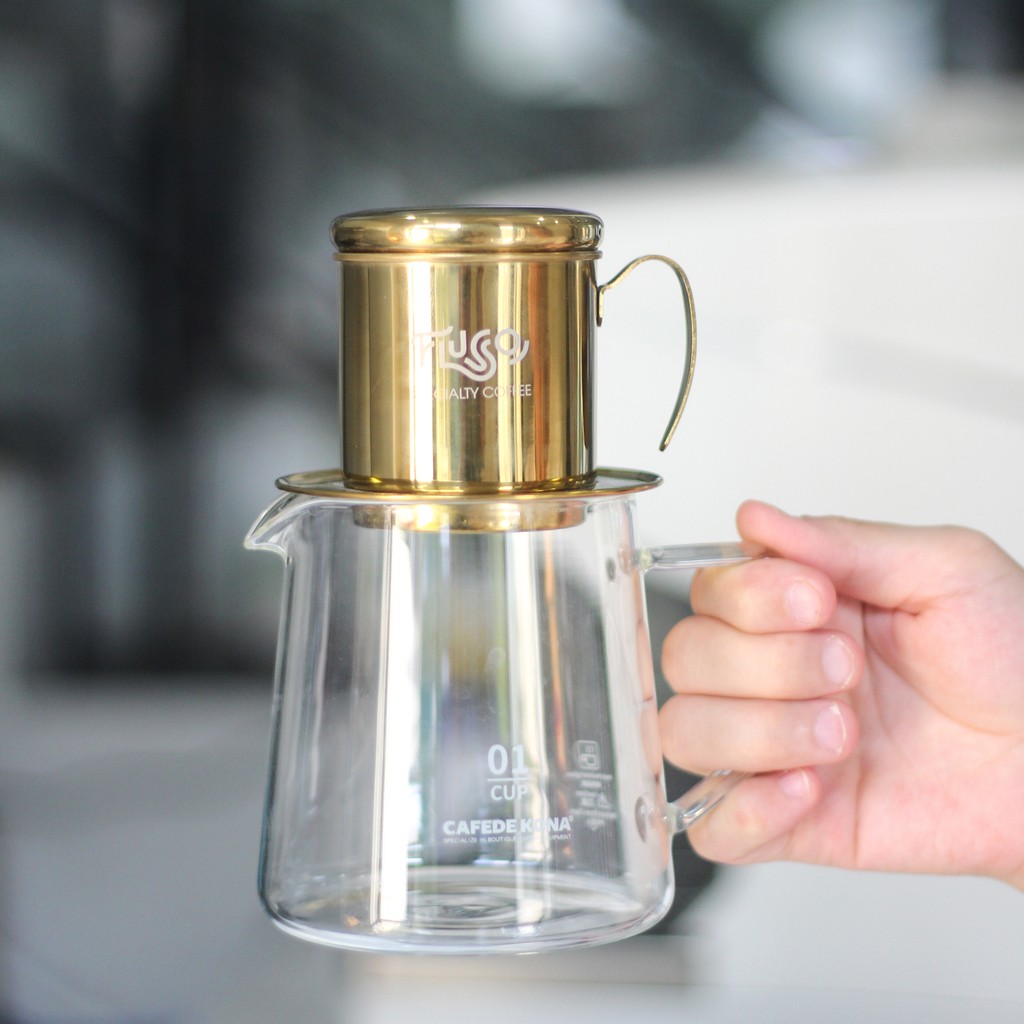 SẢN PHẨM MỚI - Phin Pha Cà Phê Inox 304 Mạ Vàng Flusso Specialty Coffee