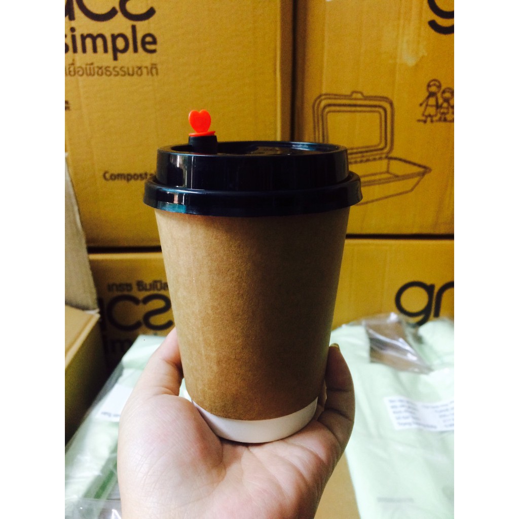 Cốc giấy kart 2 lớp màu nâu size 12oz 50 cái/gói