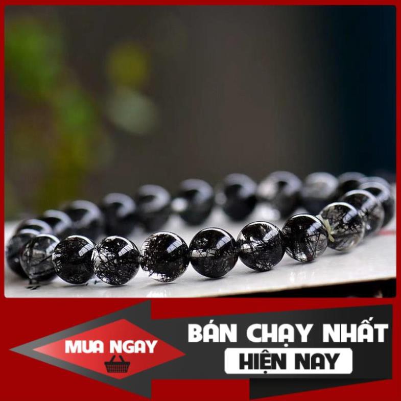 [VIP 5A - Trong, Dày Tóc] Chuỗi Vòng T.A Tóc Đen Phong Thủy Mạng THỦY và MỘC size 6mm Charm Lu Thống Bạch Ngọc