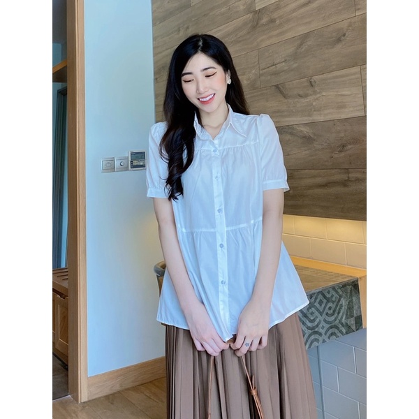 EVERMOM | Áo bầu Sơ mi trắng babydoll trẻ trung