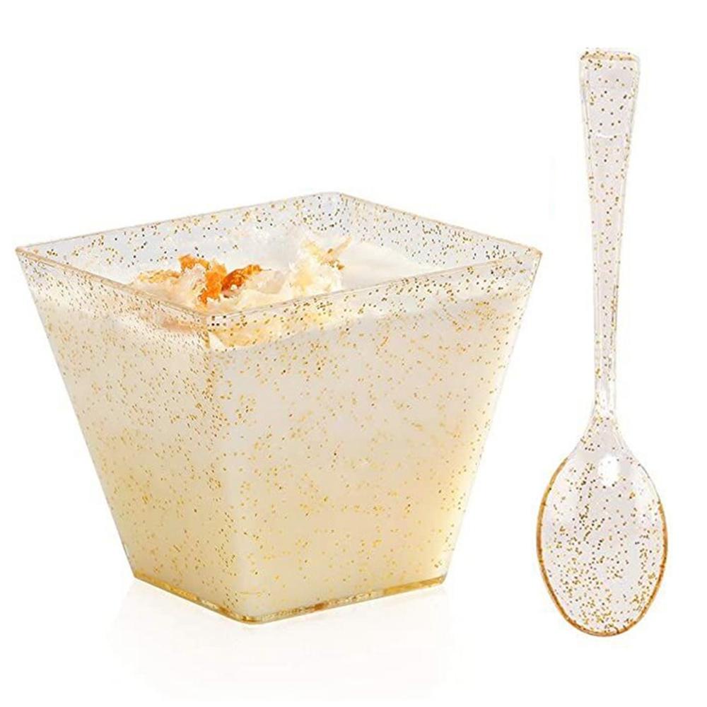 Cốc Đựng Món Tráng Miệng Mini Bằng Nhựa Hình Vuông