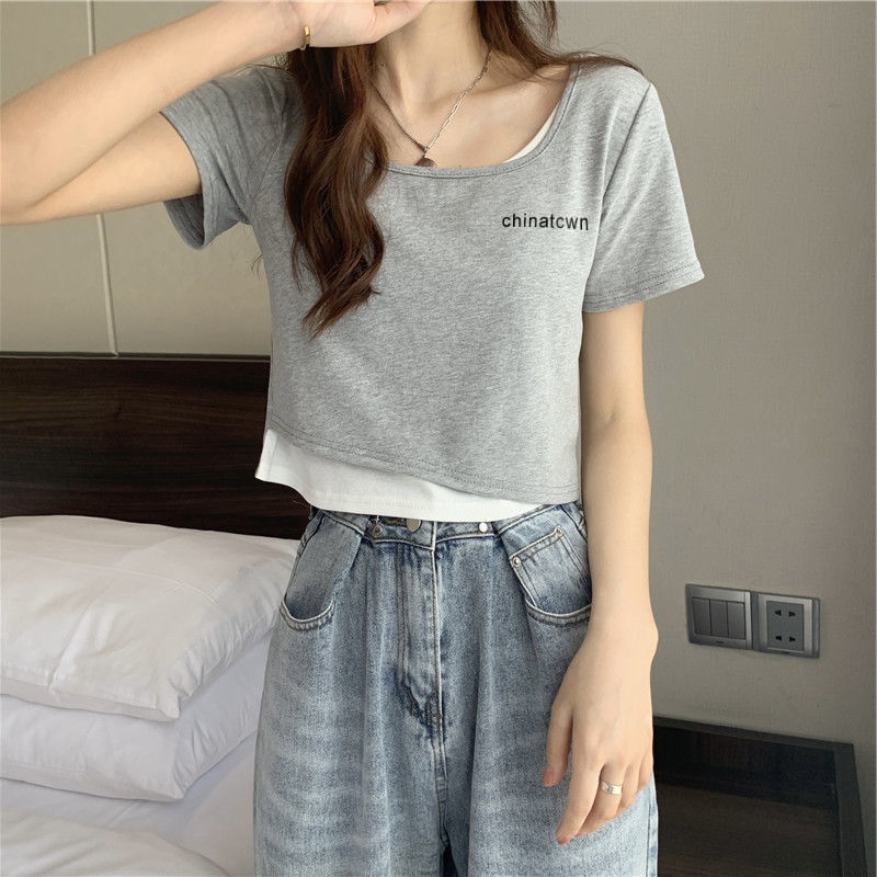 Áo Crop Top Thời Trang Giả Nhiều Lớp Phong Cách Năng Động 2021