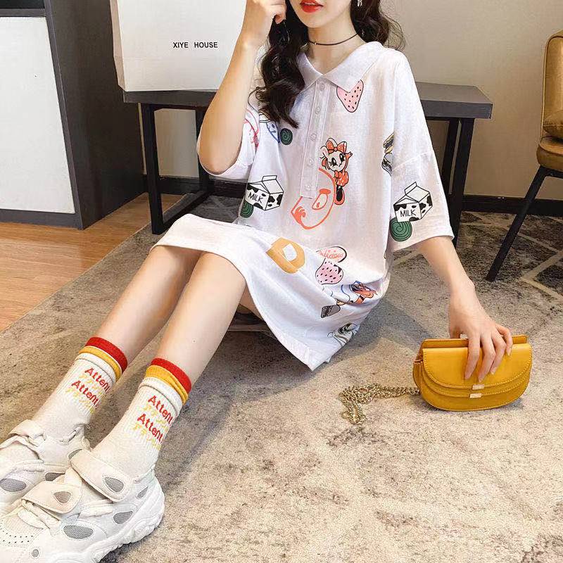 NRVP Áo Thun Tay Ngắn Dáng Rộng Cỡ Lớn Thời Trang Hàn Quốc Xinh Xắn Cho Nữ