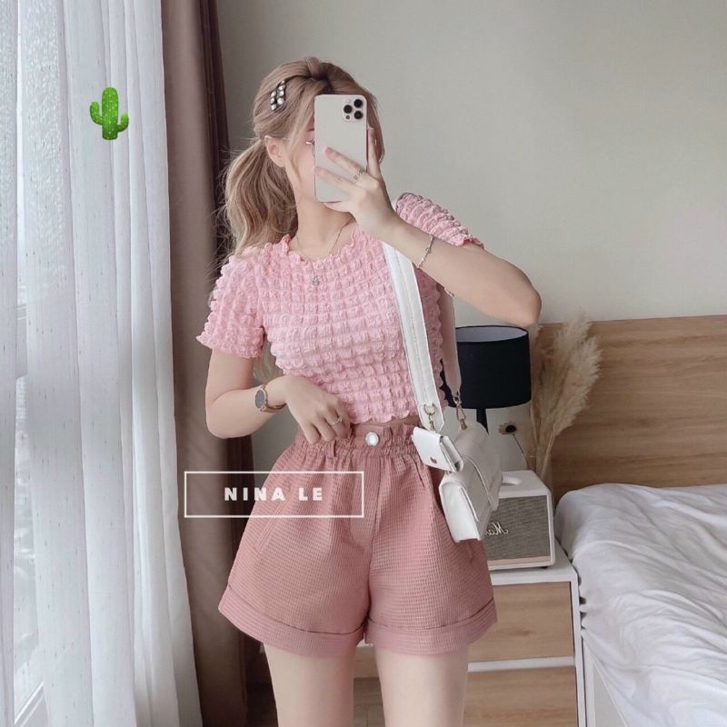🌺 Áo croptop xốp vuông ngắn tay xịn xò mẫu siêu hót 🌺