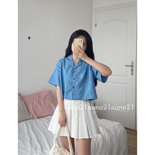 Áo sơ mi denim cổ vest dáng croptop Nana21 Nanastore21