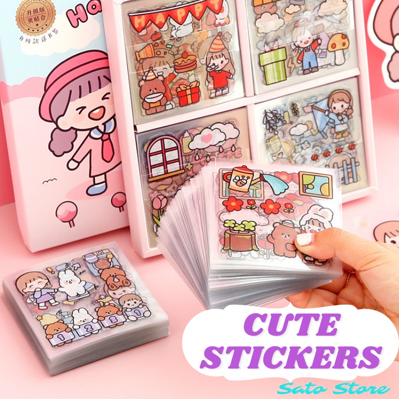 Combo 20 sticker cute hình dán mũ bảo hiểm trang trí điện thoại cô gái dễ thương