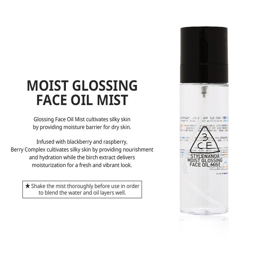 Chai Xịt 3CE Moist Glossing Face Oil Mist Giữ Lớp Trang Điểm Căng Bóng 140ml