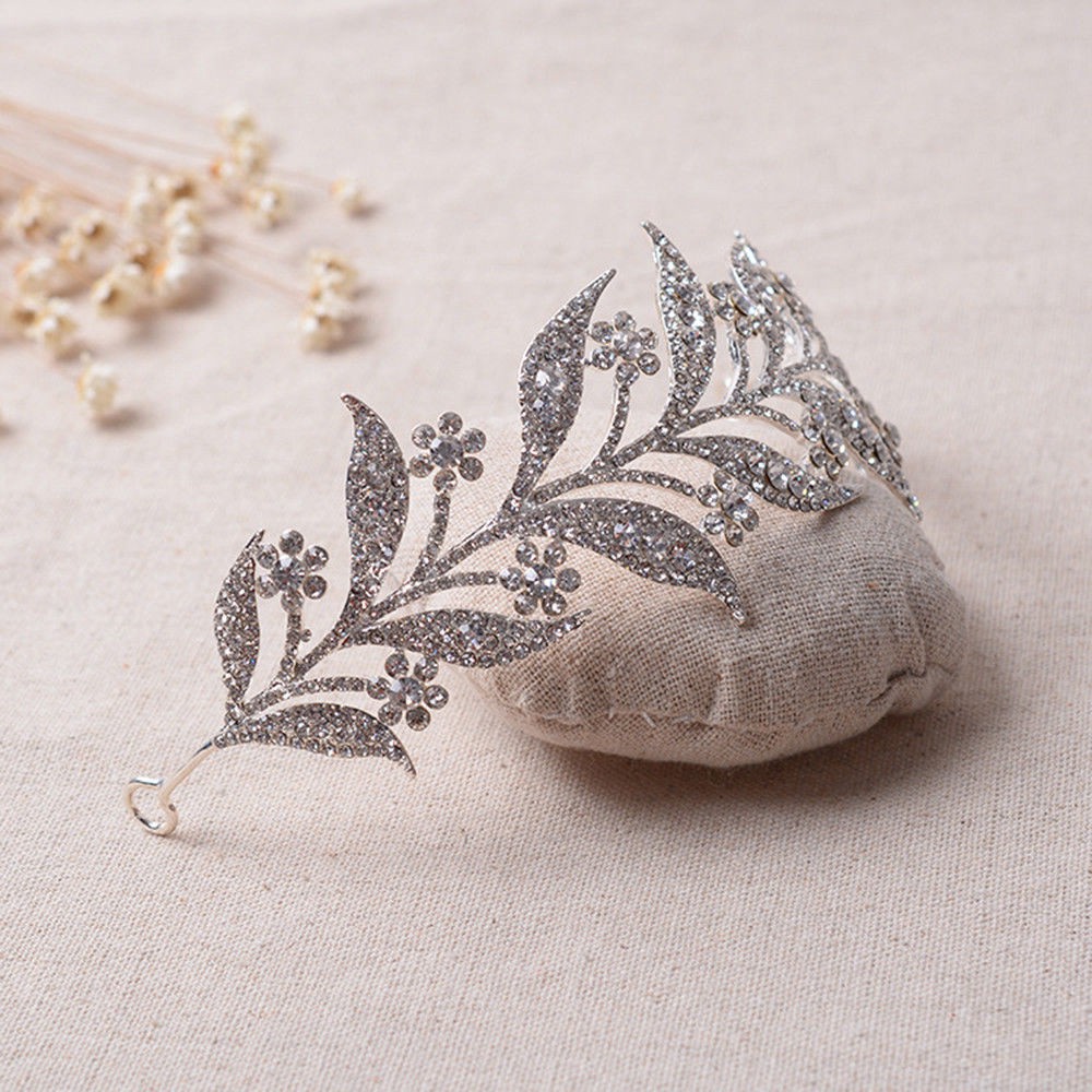 Vương miện hình lá đính đá pha lê sang trọng dành cho cô dâu
