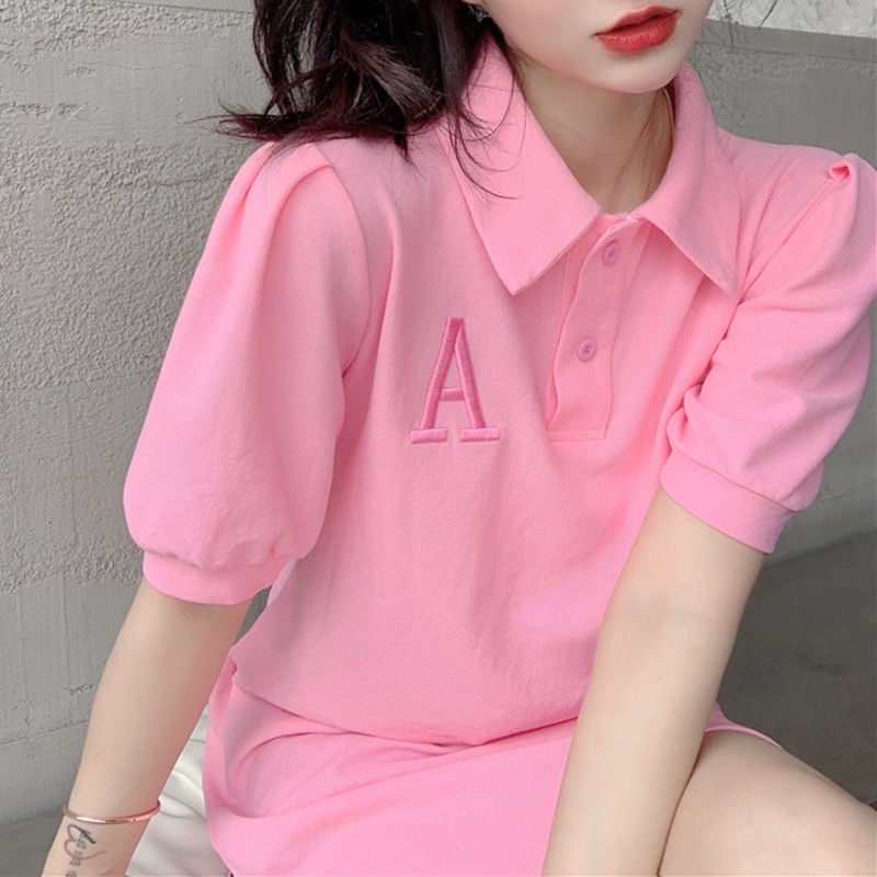 Đầm Thun Tay Ngắn Cổ Polo Dáng Rộng Thời Trang Cho Nữ