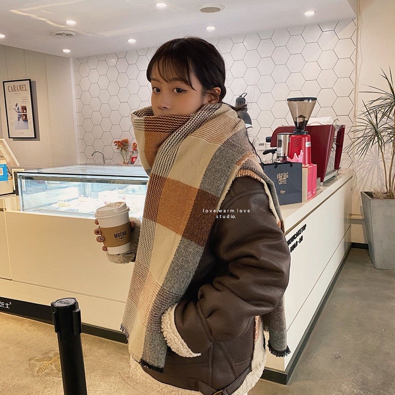 Khăn Choàng Cổ Họa Tiết Sọc Caro Chất Liệu Cashmere Ấm Áp Thời Trang
