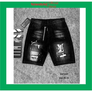Quần short jean nam giá rẻ thêu logo đen rách chất bò cao cấp NEWSTYLEFASHION