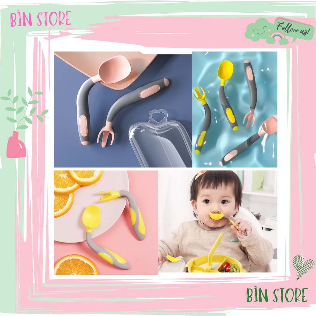 Thìa nĩa 3 xiên cho bé tập xúc, tập ăn dặm có thể uốn cong 360 độ cao cấp, thông minh thuận tiện cho bé ăn dặm BÌN STORE