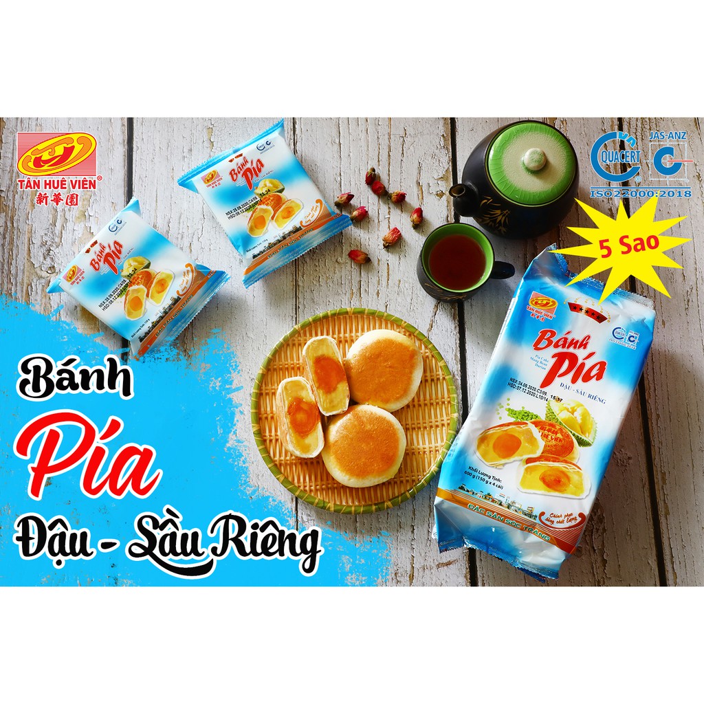BÁNH PÍA ĐẬU XANH SẦU RIÊNG Tân Huê Viên loại đặc biệt 5 sao hộp 600g
