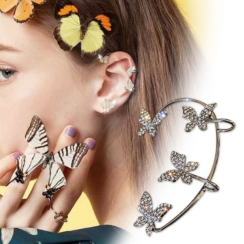 Khuyên Kẹp Vành Tai Hình Bướm Đính Đá Zircon Lấp Lánh Sang Trọng Cho Nữ