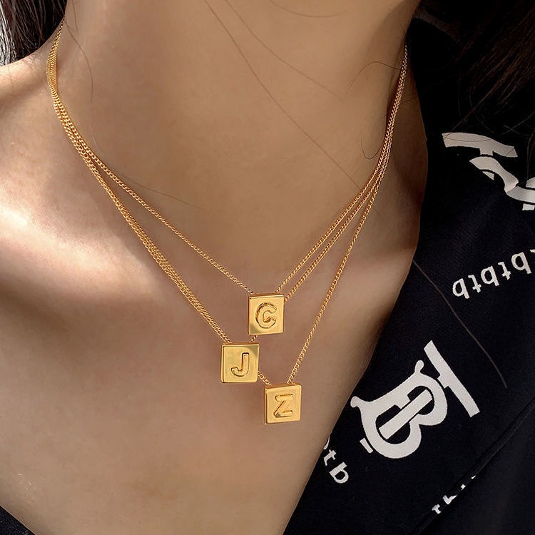 Mới Vòng cổ Thép Titan Mặt Vuông Khắc Chữ Tiếng Anh Thời Trang Dành Cho Nữ