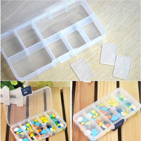 Hộp đựng trang sức 10 ngăn tiện lợi - Hôp nhựa trong suốt 10 ngăn