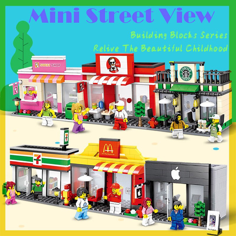 Mô Hình Đồ Chơi Lắp Ráp Lego Cửa Hàng Nhỏ KFC McDonald's Starbucks Apple Dành Cho Trẻ Em