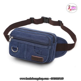 [ FREESHIP ] Túi đeo hông, túi đeo chéo nam cao cấp thời trang, dùng đeo trước bụng, chất liệu vải bố dày bền, có 5 ngăn