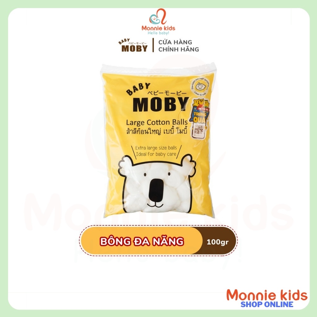 Bông gòn đa năng cho bé Moby Baby 100g, bông miếng cao cấp tiện lợi cho trẻ - Monnie Kids