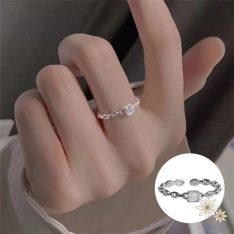 🌸Nhẫn Đeo Tay Đính Kim Cương Hình Vuông Không Phai Màu Thiết Kế Điều Chỉnh Được Cho Học Sinh Nữ