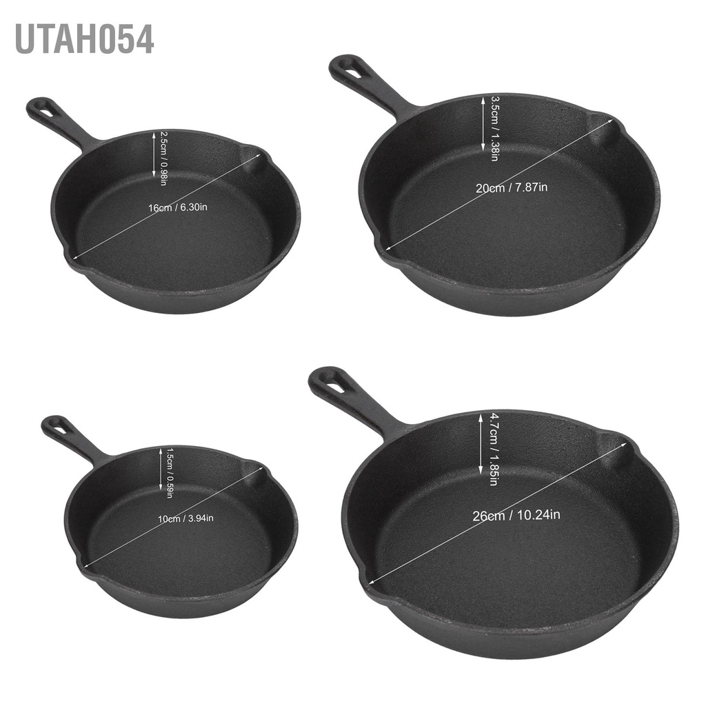 [Hàng Sẵn] Chảo Gang Thô Đúc Thủ Công Nguyên Khối Size 10/16/20/26cm Chống Dính Tự Nhiên Không Phủ Dùng Được Bếp Từ【Utah054】