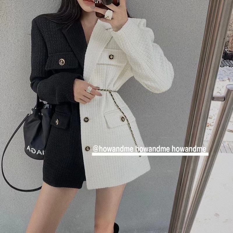 [HÀNG ORDER] Áo vest dạ tweed hai màu trắng đen đối xứng túi nắp giả hàng taobao | BigBuy360 - bigbuy360.vn