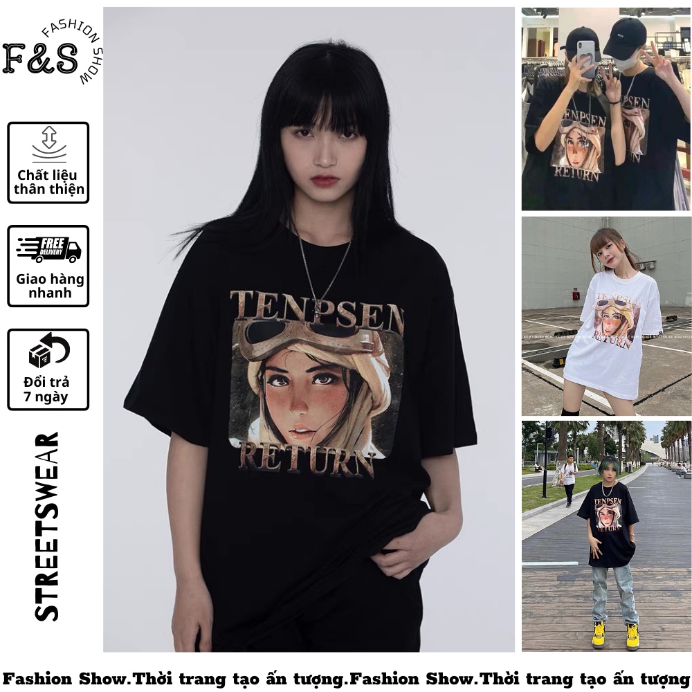 Áo thun tay lỡ unisex TENPSEN RETURN - Áo phông F&amp;S nam nữ form rộng cho cặp đôi phong cách hàn quốc