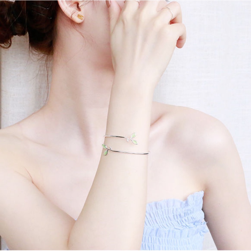 Vòng đeo tay nữ Vòng đeo tay lá ngọc bích có thể điều chỉnh đơn giản