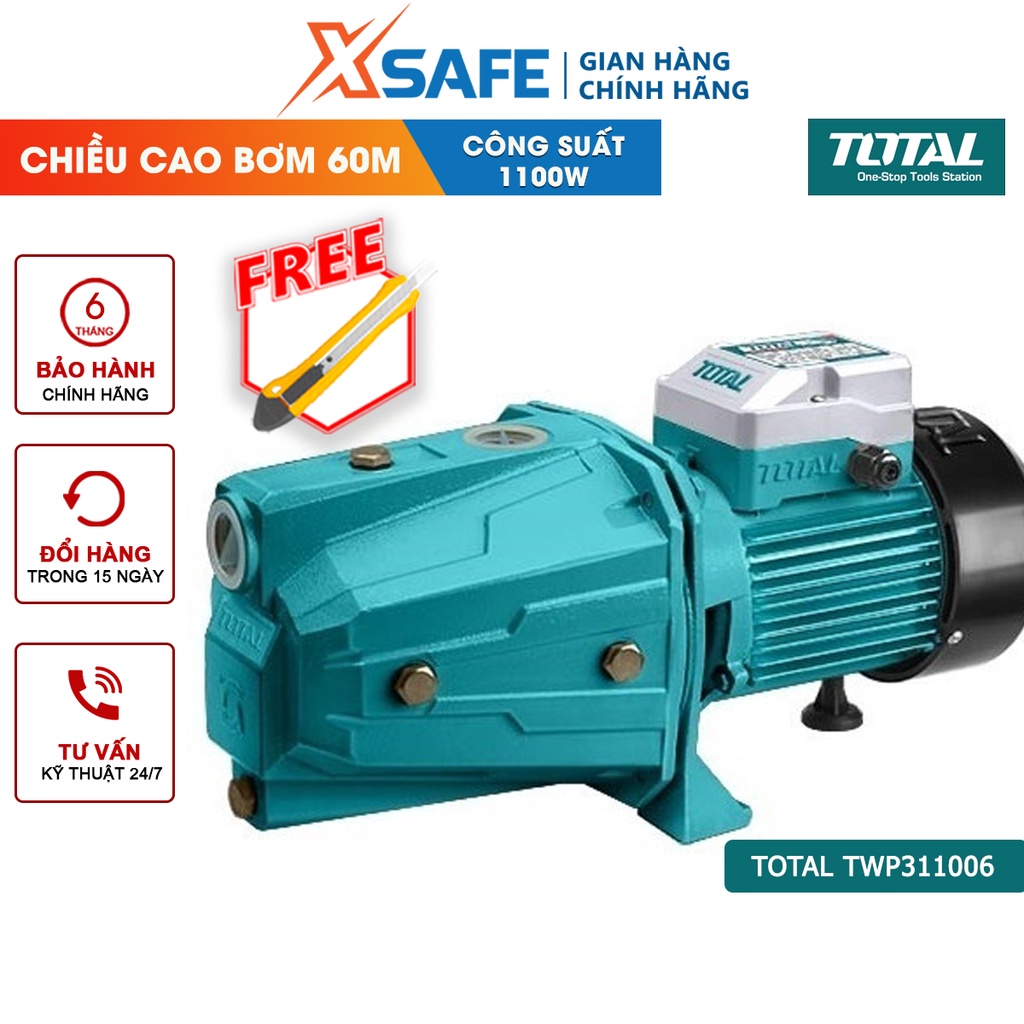 Máy bơm nước TOTAL TWP311006 công suất 1100W(1.5HP),hút sâu 9m, mô tơ dây đồng, cánh quạt đồng thau